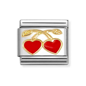 Classic Gold Red Heart Cherries Charm
