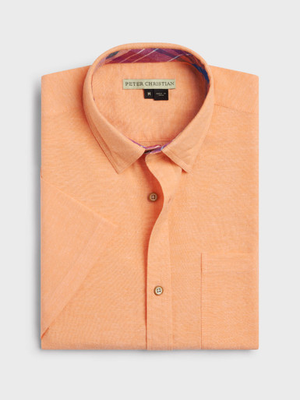 Apricot Short Sleeve Linen and Cotton Shirt