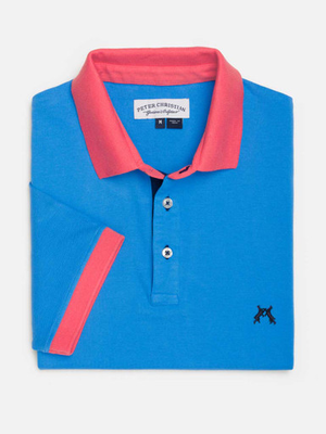 Sky Blue Contrast Trim Cotton Polo Shirt