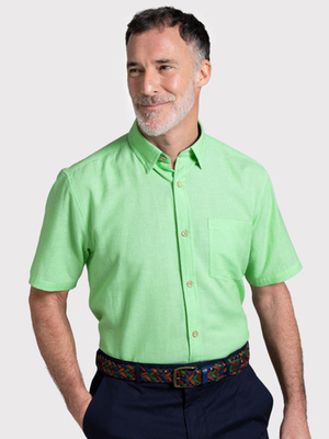 Green Short Sleeve Linen and Cotton Shirt