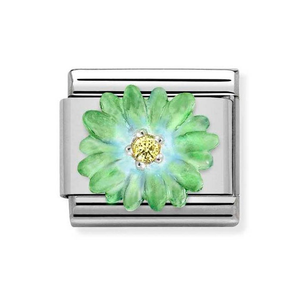 Classic Silver Green Flower with Yellow CZ Charm