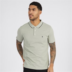 French Connection Mens Tipped Pique Polo Shirt New Sage/Marine