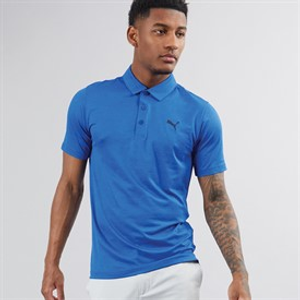 Puma Mens Golf Icon Heather Polo Shirt 2.0 Left Chest Festive Blue Heather