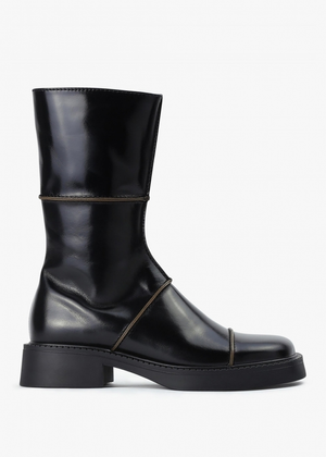 Dahlia Black Leather Square Toe Calf Boots
