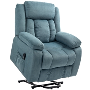 HOMCOM Sillón Relax Reclinable Eléctrico Levanta Personas con Mando a Distancia y Bolsillos Laterales Sillón Elevador Azul