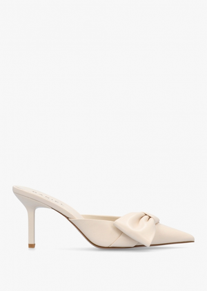 Erose Cream Leather Bow Heel Mules