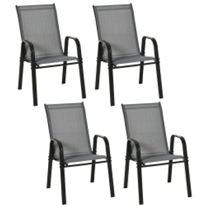 Outsunny Set de 4 Sillas de Exterior Apilables con Asiento de Textilene para Jardín Terraza 54x75,5x95 cm Gris Oscuro