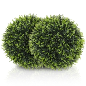 HOMCOM Set of 2 Artificial Plant Topiary Balls, UV-Protected Fake Decorative Plants, Faux Home Indoor Outdoor Decor, 45cm, Green