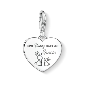 Classic Silver Some Bunny Loves You Name Heart Charm
