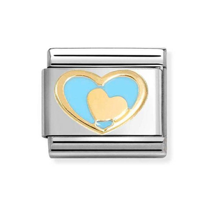 Classic Gold Heart In Heart Blue Charm