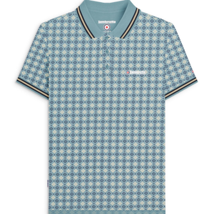 Lambretta Mens Geometric Allover Print Polo Shirt - 2XL / Smoke Blue
