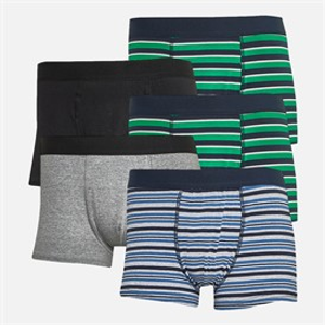 Onfire Mens Assorted Yarn Dyed Plain/Striped Five Pack Boxer Shorts Multi Black Mix