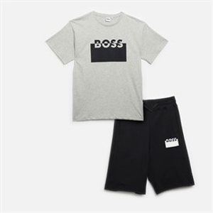 BOSS Boys T-Shirt And Shorts Set Grey Black