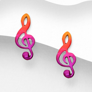 Signature Silver Colourful Enamel Music Note Stud Earrings