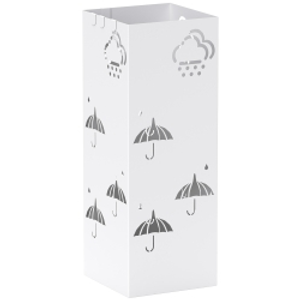 HOMCOM Paragüero de Acero con Bandeja Recoge Gotas Ganchos para Paraguas Plegables y Diseño Decorativo 15,5x15,5x41 cm Blanco