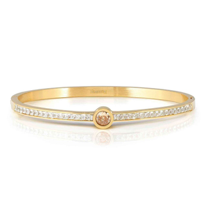 Pretty Stainless Steel Gold Plated Champagne Central CZ Pave Bangle