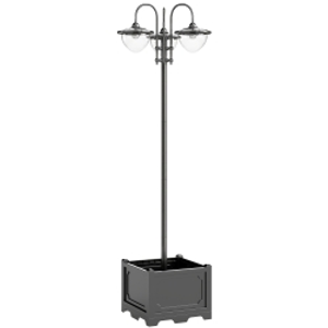Outsunny 189cm 3-head Solar Lamp Post, Street Light with Planter, Automatic-on, 6 Hour Max Outdoor Ready LED Lighting, Black