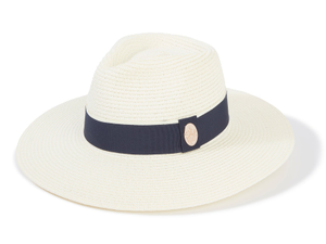 The Hemley Fedora in Cream with Navy Ribbon