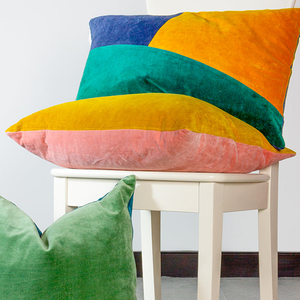 furn. Tanda Velvet 50cm x 50cm Filled Cushion Pink Ochre