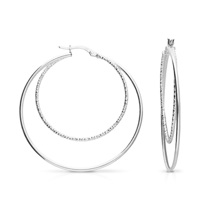Signature Silver Textured & Plain Double Hoop Earrings