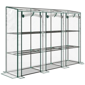 Outsunny Invernadero de Exterior con Estantes de 3 Niveles Puertas con Cremallera y Marco de Acero 215x46x151 cm Transparente