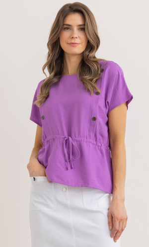 Tie Waist Short Sleeve Top - Heather