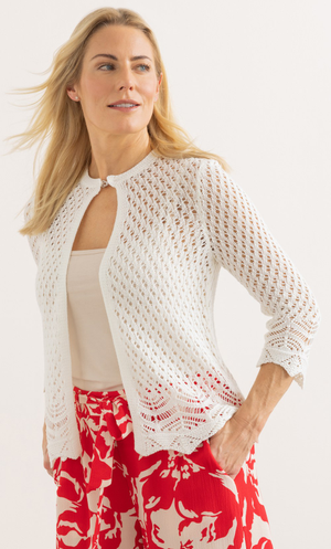 Open Stitch Knitted Cardigan - Ecru