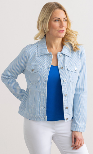 Cotton Blend Striped Jacket - Blue/White