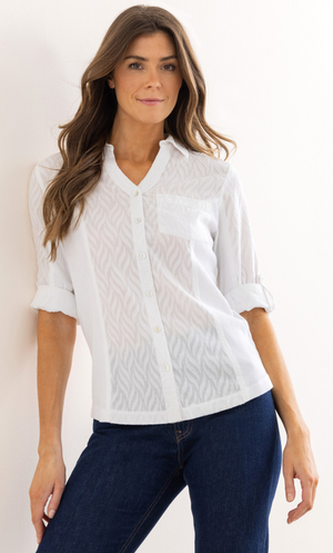 Fitted Textured Cotton Shirt - White
