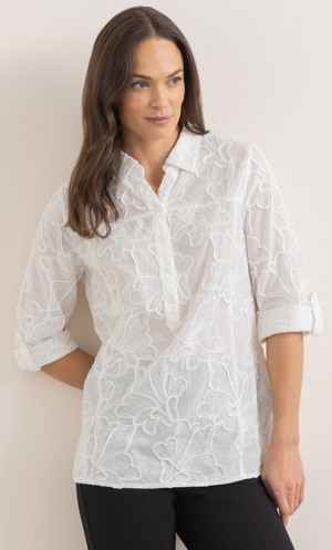 Floral Embroidered Cotton Blouse - White