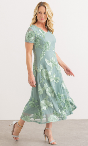 Anna Rose Fit And Flare Cornelli Mesh Dress - Sage
