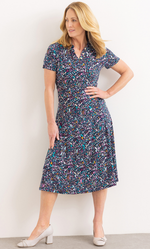 Anna Rose Printed Jersey Dress - Navy/Multi