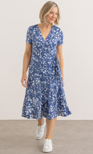 Anna Rose Floral Textured Print Jersey Dress - Blue/White