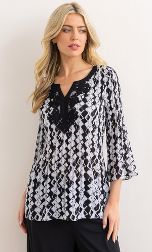 Printed Pleat Top - Black/White