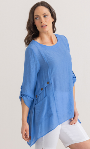 Dip Hem Pocket Tunic Top - Blue