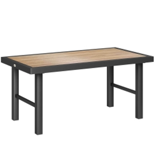 Outsunny Metal Garden Coffee Table, Outdoor Side Table with SPC Woodgrain Tabletop for Outside, Garden, Balcony, Porch, 100 x 53 x 46cm, Brown