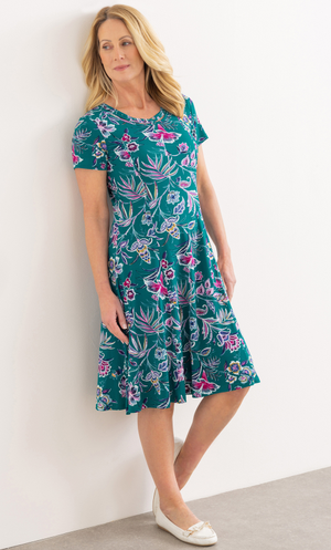 Anna Rose Textured Floral Printed Dress - Green/Multi
