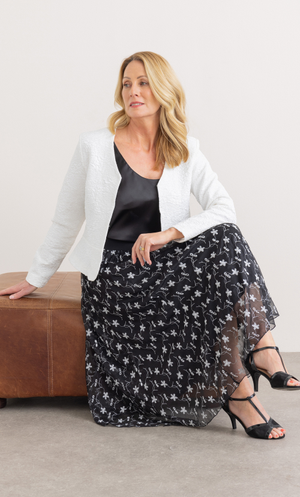 Anna Rose Embroidered Midi Skirt - Black/White