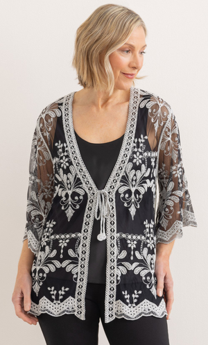 Anna Rose Embroidered Mesh Cover Up - Black/White