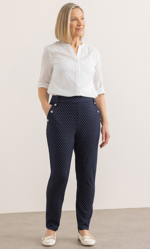 Anna Rose Slim Leg Spot Print Ponte Trousers - Navy/Ivory