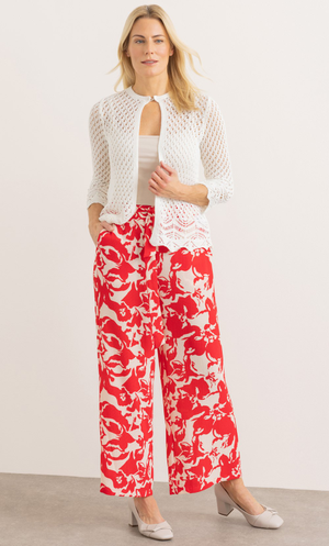 Printed Wide Leg Trousers - Red/White