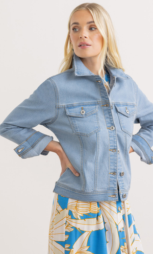 Cotton Blend Denim Jacket - Light Blue