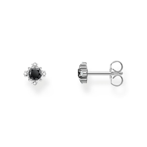 Silver Black Zirconia Vintage Stud Earrings