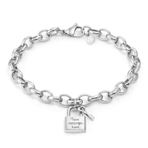 Stainless Steel Padlock & Key Handwriting Bracelet