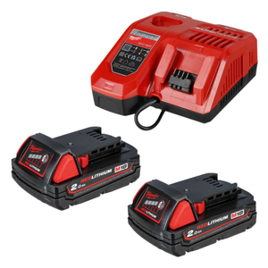 M18B2 2 x 18V 2.0Ah Red Lithium-Ion Battery and Charger Kit