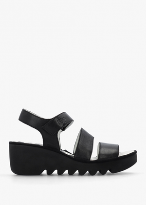 Bexy Black Leather Mid Wedge Sandals