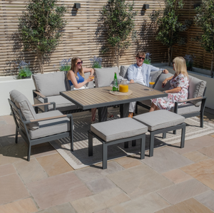 Maze - Vancouver Large Aluminium Corner Dining Set with Rectangular Rising Table, 2 Stools & Armchair - Dove Grey