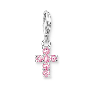 Classic Silver CZ Pink Cross Charm