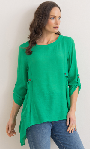 Dip Hem Pocket Tunic Top - Green