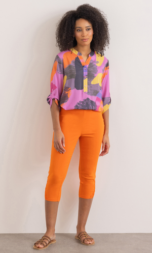 Lace Trim Cropped Slim Fitted Trousers - Tangerine